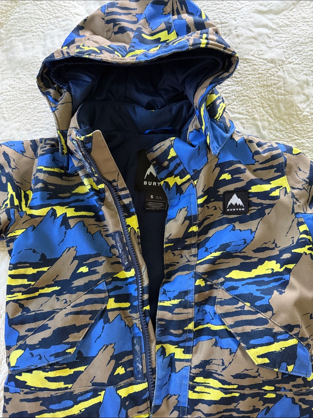 Burton Kids Hooded Snowsuit in Blue, Tan, Yellow